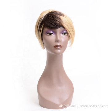 whholesale heat resistant synthetic hair wigs  brown gold to mix lubricious chemical fiber synthetic hair wigs for women